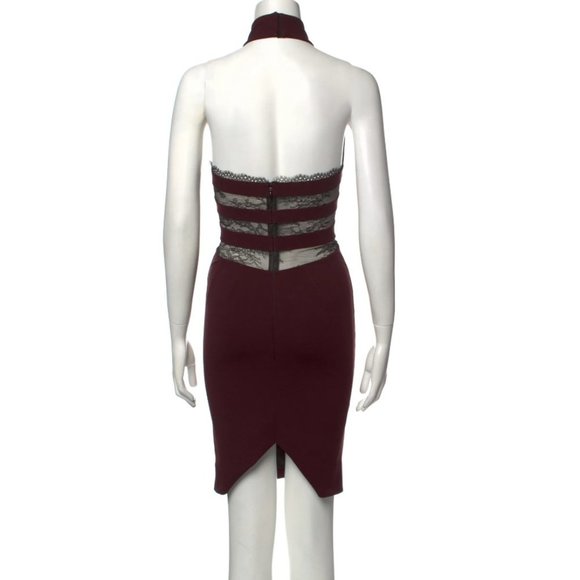 Noam Hanoch Gitta Burgundy Mock Neck Lace Cocktail Dress - Picture 4 of 10